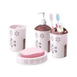 Fantacy Bath Set 4 Pcs (Soap Dispenser, Glass, Toothbrush Holder, Soap Dish) With Box- Dark Brown
