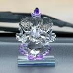 eCraftIndia Purple and Transparent Embossed Double Sided Crystal Ganesha Showpiece 7.5 cm x 5.5 cm