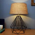 Homesake Modern Farmhouse Metal Diamond Desk Table Lamp with Light Bulb Decorative Bed Table Side Matt Black Light, Jute