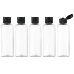 Zollyss Empty Clear Plastic Bottles Refillable Travel Size Cosmetic Containers Small Leak Proof Squeeze Bottles with Black Flip Cap for Toiletries, Shampoos Lotions Creams (100 ml -Pack Of 4)