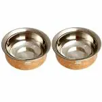 Prisha India Craft Stainless Steel Copper Handi Bowl for Serving Dishes, Capacity 300 ML,Set of 2