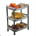 Kuber Industries Grey Plastic 3 Layer Multi-Purpose Kitchen Storage Basket Rack ( 3)