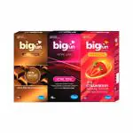 Bigfun Flavoured Dotted, Ribbed & Contoured Long Last Condoms For Men Count 10 - Total 30 Pcs ( Strawberry,Extra Time, Chocolate Pack of 3)