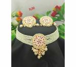 Gyaan Jewels Handmade Enamel Plated Alloy Earring and Necklace Set White Free Size