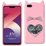 UNILORD Oppo A3S Pink Rubber Love Cat 3D Heart Design Flexible Ear Cat Kitty Girls Back Cover Case