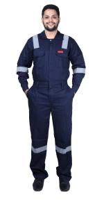 FRENCH TERRAIN Men's Cotton Industrial Boiler Suit (Paint Coveralls) with Reflective Tape, 210 GSM, Size M - 38, Navy Blue.