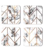 Whats Your Kick Marble Texure Orange Line Zik Zag And White Texure Design Printed Set of 4 Coaster With Metal Stand