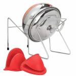 SEVOU Rice Pot Drainer Stand Kitchen Shelves | Multifunctional Stainless Steel Stand for Fruit, Beans, Noodle Strainer | Durable Tabletop Cooked Rice Strainer Stand (Red Gloves) (Pack of 02)