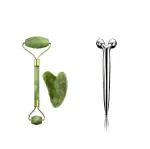 Harsh narrow fab Jade Harmony Face Massager Set with Gua Sha Tools Facial Massager Jade Roller & Gua Sha Tool And 3D Face-lift Roller Massager Metal Face Massage Instrument Beauty Tool for Women