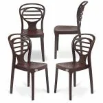 Supreme Furniture Oak Brown Plastic Armless Designer Chair - Pack of 4
