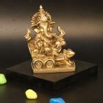 ARTVARKO Decorative Brass Ganesha Riding on Chariot Pulled by Rat Statue (8 x 4 cm)