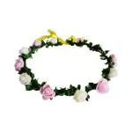 SYGA 12 Artificial Foam Fabric Flower Crown Tiara Headband Head Garland Floral Hair Festival for Princess, Girls - White & Pink