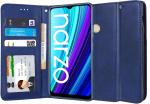 Unistuff Faux Leather Back Case Flip Cover for Realme Narzo 30A with ID Card Slot | Foldable Kickstand | 2 Card Slot | 1 Cash Slot - Executive Blue, 60737