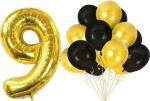 FANEX Solid Foil 9th Birthday Baby Girl or Boy Decoration Combo Number Foil Balloon and Gold and Black Metallic Balloons