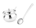 BLUE WONDER Stainless Steel Multipurpose Ghee Pot/Pickle Container with Spoon With Stainless Steel Pure SS Chamcha Spoons and (Multicolour, Pack of 2)