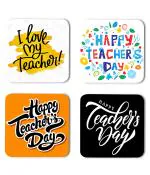 Whats Your Kick Teachers Day Special I Love My Teacher Quotes Printed Set of 4 Coaster With Metal Stand