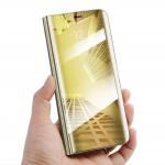 Fastship Clear View Smart Electroplate Mirror Flip Protective Leather with Glass Flip Cover for Samsung Galaxy A9 2018 - Executive Golden