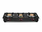 Greenchef MS Ebony Manual Black 3 Burner Glass top Gas Stove