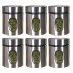 Home Stuffs Crystal Clear Glass Steel Window Jars for Kitchen Storage Food Spices Canister Set - 300 ML - Set of 6
