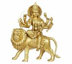 Kartique Personification Brass Maa Durga Sitting On Lion Idol - 14 inch