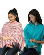 nene Breastfeeding Multi Purpose Scarf The Jersey Cotton Nursing Shawl, Breathable Breastfeeding Cover- Pack of 2 Large Size 180cmX55cm (RedStripes-Green)