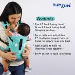BUMTUM Baby Carrier Adjustable Hands-Free With 4 Carry Positions | Baby Carrier For 4 to 24 months With Comfortable Head & Leg Support | Max weight Up to 12 Kgs(Rama Green)