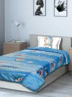 Saral Home Blue Velvet Easy Living Doraemon Ac Quilt With Cushion Pillow 135x210 cm
