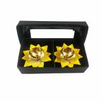 A V Gifts And Handicrafts Brass And Iron Made Lotus Diya Set Of 2 (3 Inch) Colour:- Yellow