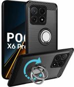 Unistuff Back Case Cover for Poco X6 Pro 5G with Magnetic Kickstand | Premium Matte Finish | Camera Bump Protection | Rubberized Ring Cover - Night Black, 78552