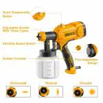 INGCO SPG3508 Electric Spray Gun Matte Finish 450 Watt with Viscosity Measuring Cup 800 ml Capacity for Home Improvement & Industrial Use (Orange, 1 Set)