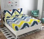 STEDO 250 TC Cotton Double Printed Fitted (Elastic) Bedsheet (Pack of 1, Yellow)
