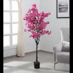 Home Bloom Artificial Bougainvillea Tree 5.3 Feet Tall Blossom Outdoor Indoor Office Wedding Home Decor Lifelike Faux Plants with Flowers with Plastic Pot for Office and Home Decor (1Pack,Purple)
