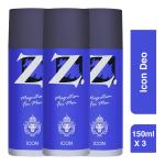 Z Men's Icon Deo, 150ml X 3, Spicy & Bold Fragrance, Luxury deodorants, Prevents Odor, Refreshing Premium Aromatic Long lasting Perfume, Body Spray for Party, Office, Date (Pack of 3)
