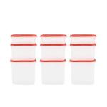 Cutting EDGE Fliptop Stackable Kitchen Organizer Box (0.5LX3, 1.2LX3, 1.8LX3), BPA-Free Modular Container, Red -Set of 9 (Free Plain Lids Extra for Each Container)