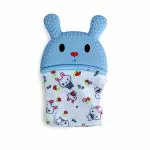 Sherni Multicolor Bunny Shaped Silicone Self Soothing Teether Mittens Gloves,3-18 m, Teething Mitten Silicone Self Soothing Glove (Pack of 1, Blue)