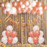 Party Propz Rose Gold Foil, Latex, Cloth Balloons, Foil Banner, Net, Fairy Light (Set Of 39)
