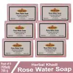 Herbal Khadi NATURAL ROSE WATER HANDMADE SOAP exotic fragrances Glowing Skin & Body Glycerin, Moisturisation For Men & Women (Pack of 6) (750 g)