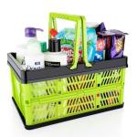 DELMON Collapsible Shopping Basket Folding Basket Folding Storage CrateStackable Grocery Bin Container with Handle Used Grocery Bin Container Haul Groceries Car Trunk Storage Basket MULTICOLOR