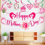 Zyozique Mothers Day Decorations Set - Happy Mother's Day Banner & Swirls Hanging (Pack Of 8)
