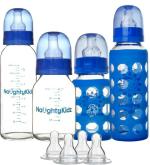 Naughty Kidz Blue Glass Baby Feeding Bottle Combo 250ml Pack of 4