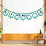Zyozique I Got My First Tooth Decorations Bunting Banner | First Tooth Decoration Items for Baby Boy - First Tooth Banner for Decorations (Pack of 1) (Blue)