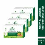 Alite Neem & Turmeric Soap- Pack of 4 (75g each), Anti-Bacterial Soap for Bath, Dark spots treatment, Skin itching relief, Natural skincare, Acne treatment soap, and Tan removal soap |For Men and Women|