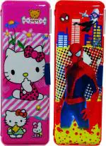 POKSI Spiderman and Hello Kitty Multipurpose Pencil Box with Calculator & Dual sharpner - Spiderman & Hello Kitty Art Plastic Pencil Box l Set of 1 Red
