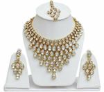 Gyaan Jewels Handmade Gold Plated Alloy Earring and Necklace Set White Free Size