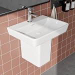 LAPO Pedestal Wash Basin, Ceramic Pedestal Wash Basin for Bathroom, Wall Mounted Pedestal Wash Basin Wall hung for Bathroom and Living Room and Home 14x18x16 Inch, White Glossy) -Rex