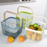 KAIRAVADE ENTERPRISE Mesh Storage Fruits Basket-Multi-Purpose Metal Mesh Storage Organizer Fruit Basket, Hanging Shopping Basket Kitchen Basket with Bamboo Handle Ideal for Bathroom, Pantry, Cabinet and Home