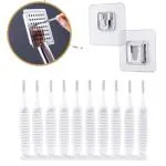 Mmak White Polypropylene Shower Nozzle Cleaning Brush Shower Head Tools Shower Hole Gaps Bore Cleaner With Free Self Adhesive Double Sided Waterproof (Pieces Of 10)
