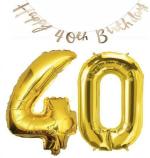 Festiko 40th Birthday Party Decoration Combo Item, Party Suppliers, Party Favours (40th Year Happy Birthday Age Banner, 32Inch 40 Number Foil Balloons) (Golden)