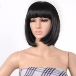 YOFAMA Short Hair Wig Black Synthetic Fiber Women