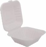 Klassic Bagasse White 100% Biodegradable, Compostable, Eco-Friendly, Disposable, Safe & Hygienic Food Box Clamshell 6x6 for Parties and Family Events (6 Inch, Pack of 25 Boxes)